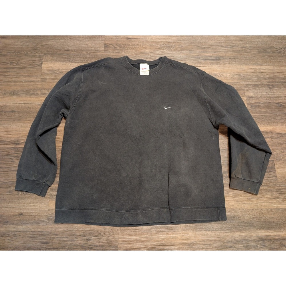 Nike Vintage Crewneck Sweatshirt XXL Faded Black Embroidered Mini Swoosh READ